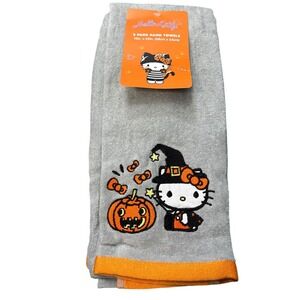 Hello Kitty Halloween 2 Pack Hand Towels‎ Witch Pumpkin Gray Orange NWT